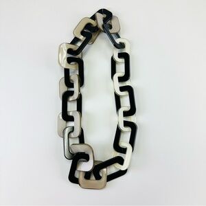 Mod Lucite black taupe cream neutral mix chunky necklace NEW Maximalist